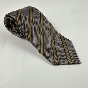 Dormeuil Italian Silk Tie Brown Gold Stripe 3.75"x60" Handmade Jacquard